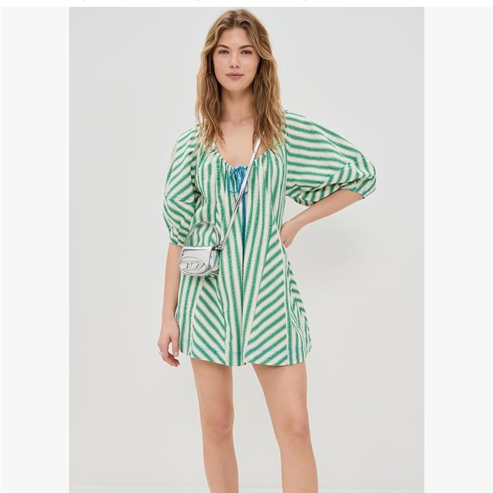 Free People Emerald and Ivory Striped Swim Coverup